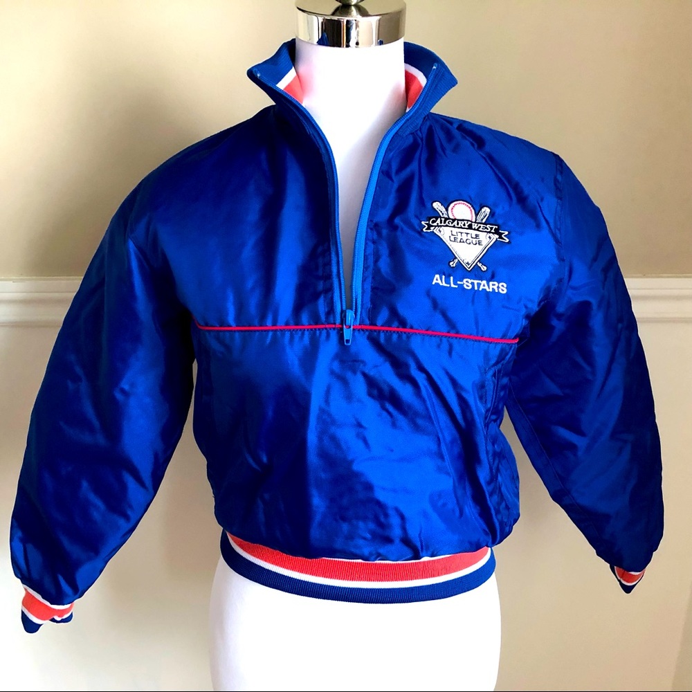 Retro Looking Unisex Kids “Calgary Little League” Blue Bomber Jacket Size S